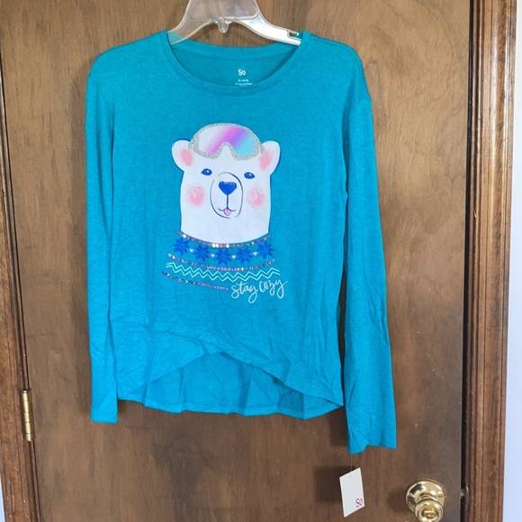 3/$12 SO polar bear cozy glitter graphic top w sequin XL 14 / 16 - Picture 6 of 17
